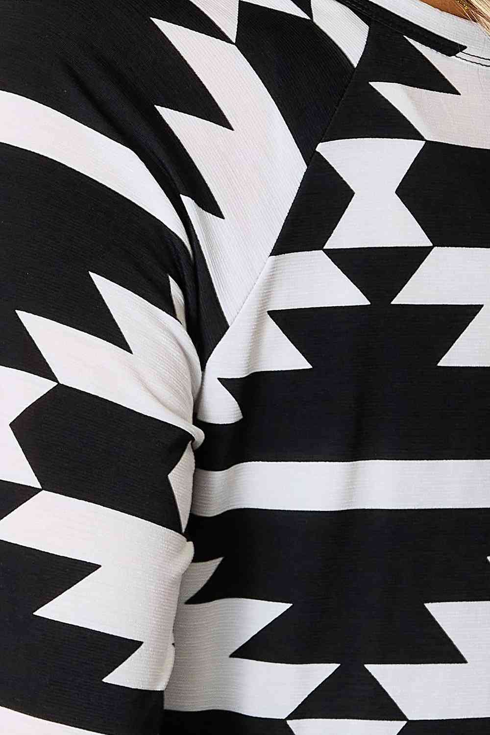 Heimish Full Size Geometric Notched Neck Long Sleeve Top *