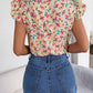 Floral Tie Neck Flutter Sleeve Blouse