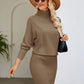 Turtle Neck Long Sleeve Ribbed Sweater Dress
