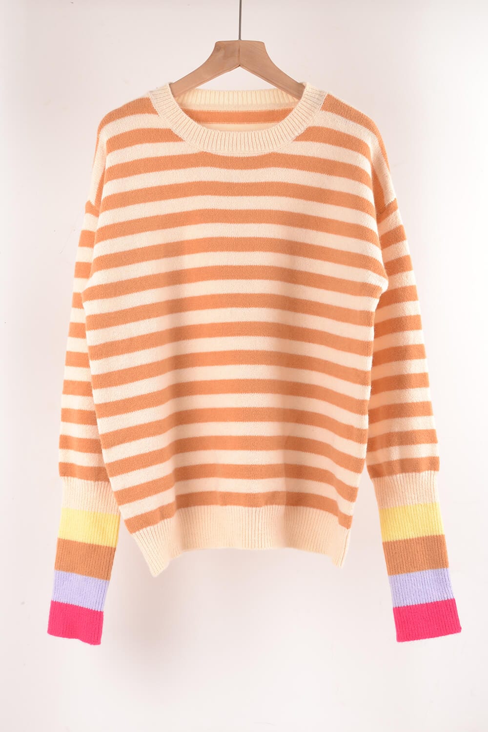 Malibu Dreams Warm Spice Striped Round Neck Sweater