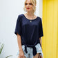 Slit Boat Neck Half Sleeve T-Shirt