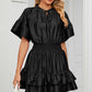 Smocked Tie Neck Flounce Sleeve Dress