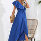 Ruffled Tied V-Neck Midi Dress