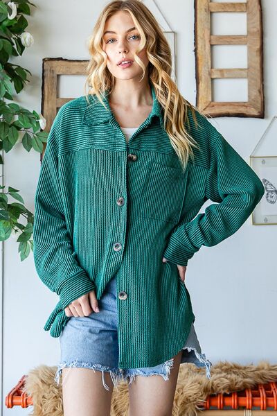 Reborn J Striped Button Up Long Sleeve Shacket *
