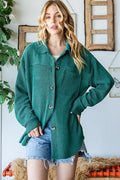 Reborn J Striped Button Up Long Sleeve Shacket *
