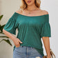 Smocked Round Neck Flutter Sleeve T-Shirt