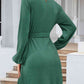 Round Neck Tie Front Long Sleeve Dress
