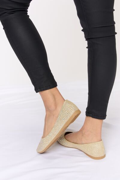 Forever Link Champagne Rhinestone Point Toe Flat Slip-Ons