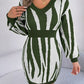 Animal Print V-Neck Long Sleeve Sweater Dress