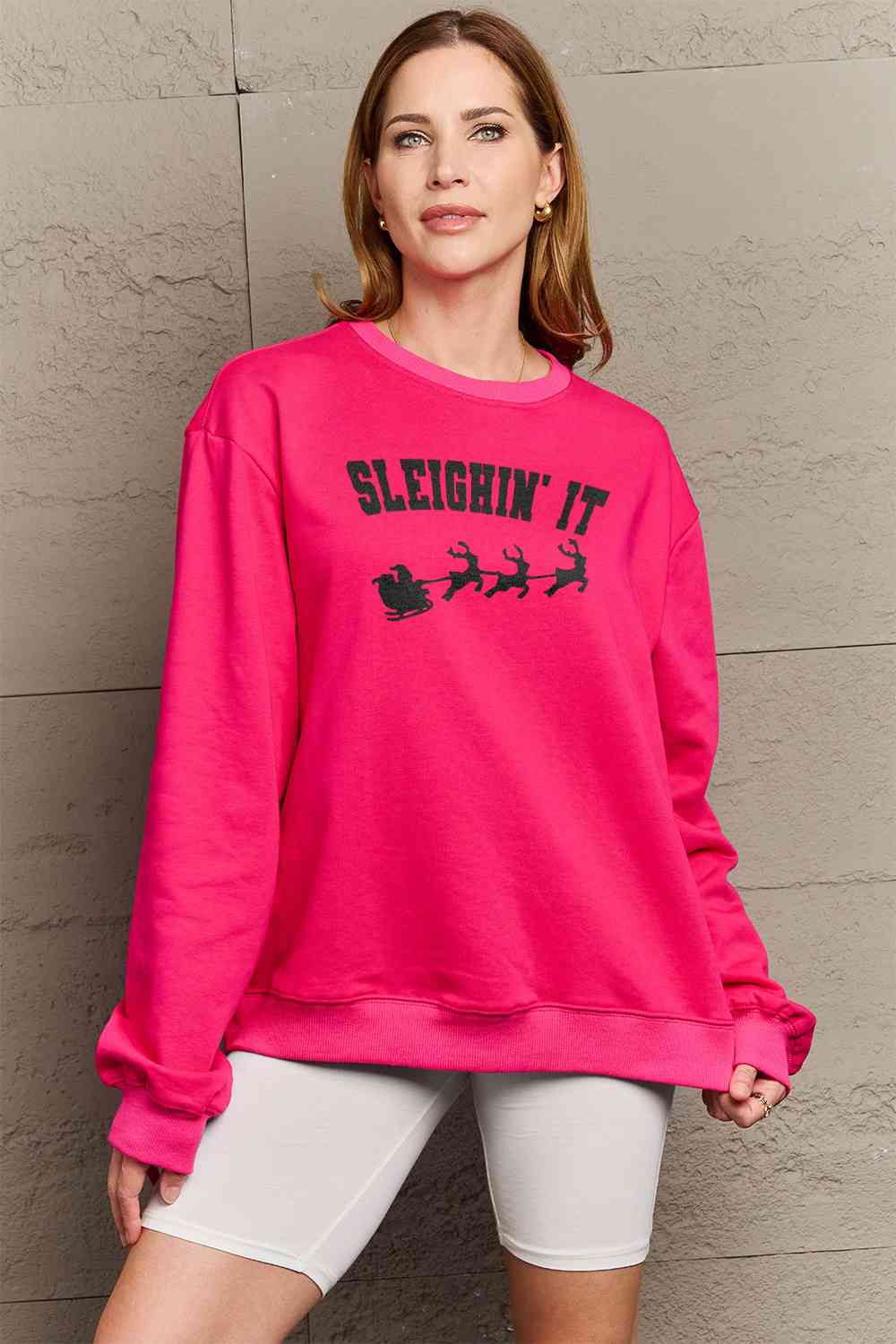 Simply Love Full Size SLEIGHIN' IT Graphic CHRISTMAS Sweatshirt