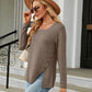 Full Size Square Neck Long Sleeve Slit T-Shirt