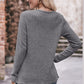 Full Size Ribbed Round Neck Buttoned Long Sleeve Tee
