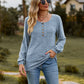 Full Size Round Neck Button-Down Long Sleeve Tee