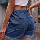 Full Size Drawstring Raw Hem Denim Shorts