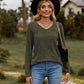 Full Size Ribbed V-Neck Long Sleeve Tee