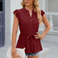 Eyelet Notched Cap Sleeve Blouse