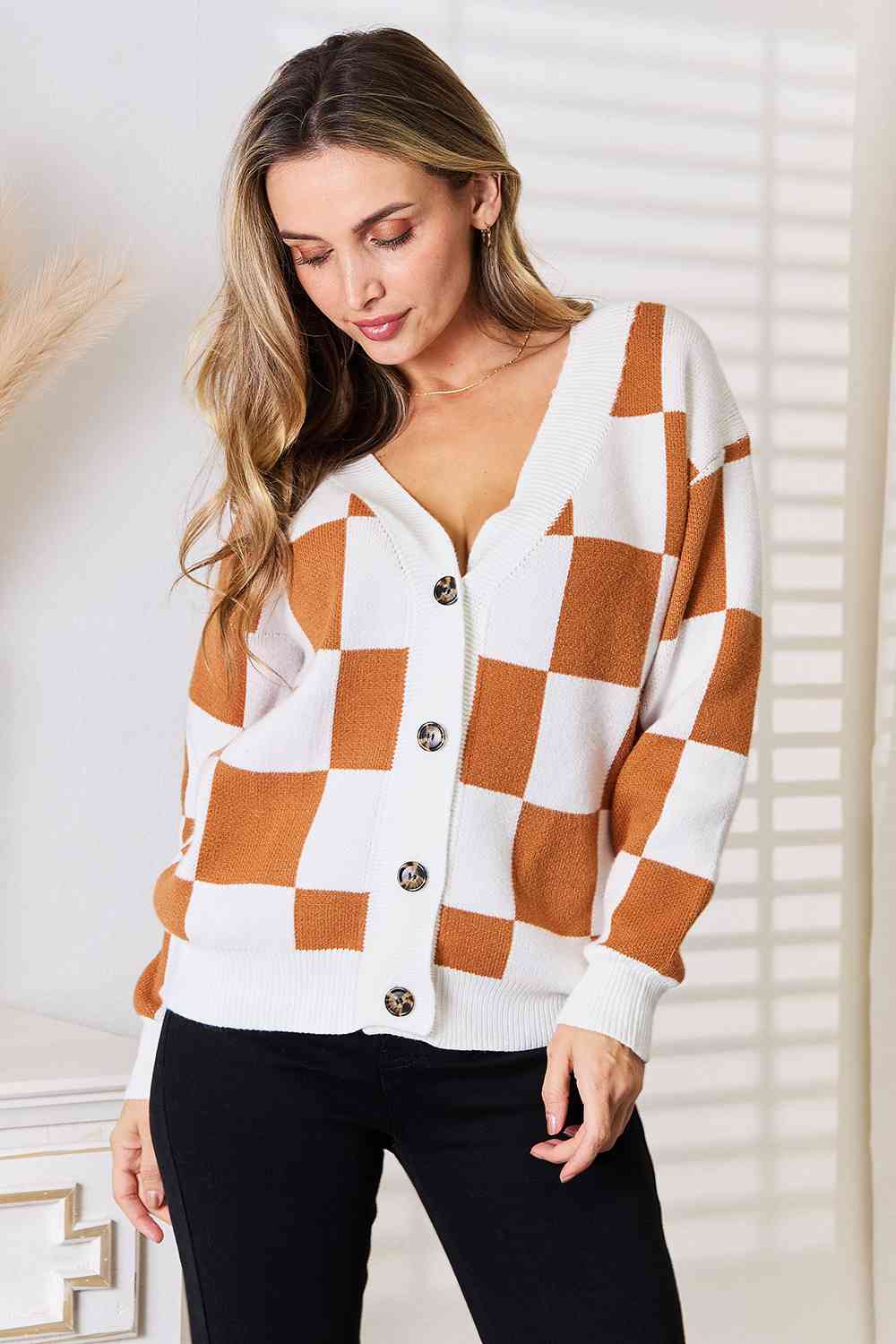Double Take Button-Up V-Neck Dropped Shoulder Cardigan *