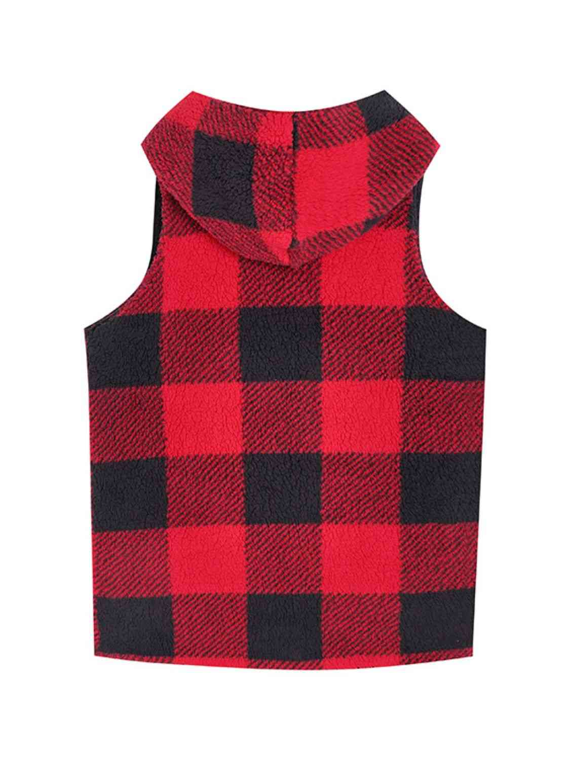 Deep Red Plaid Hooded Vest