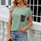 Leopard Round Neck Cap Sleeve T-Shirt
