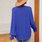 Notched Neck Flounce Sleeve Blouse