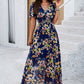 Smocked Floral V-Neck Short Sleeve Dress