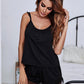 Women's Gathered Detail Spliced Mesh Sleeveless Top and Shorts Lounge Set