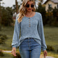 Full Size Round Neck Button-Down Long Sleeve Tee