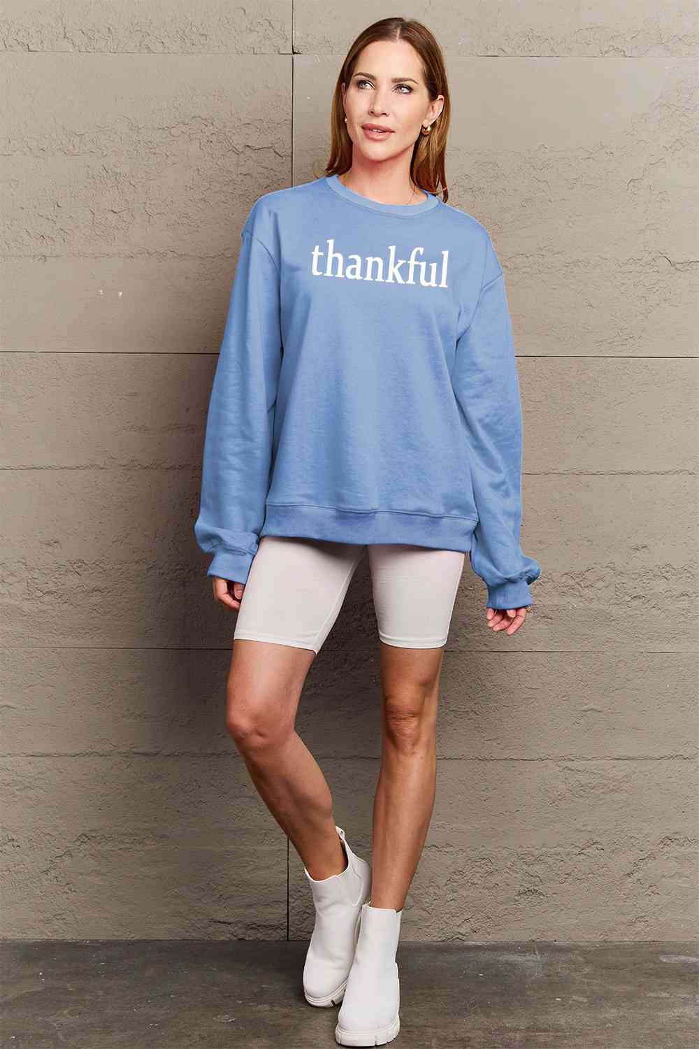 Simply Love Full Size Thanksgiving THANKFUL Graphic Sweatshirt