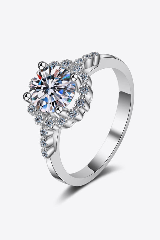 Women's 1 Carat Moissanite Rhodium-Plated Halo Ring