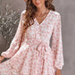 Floral Surplice Balloon Sleeve Layered Dress