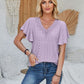 Eyelet Applique V-Neck Cap Sleeve T-Shirt