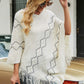 One Size Pearl Trim V-Neck Fringe Hem Poncho
