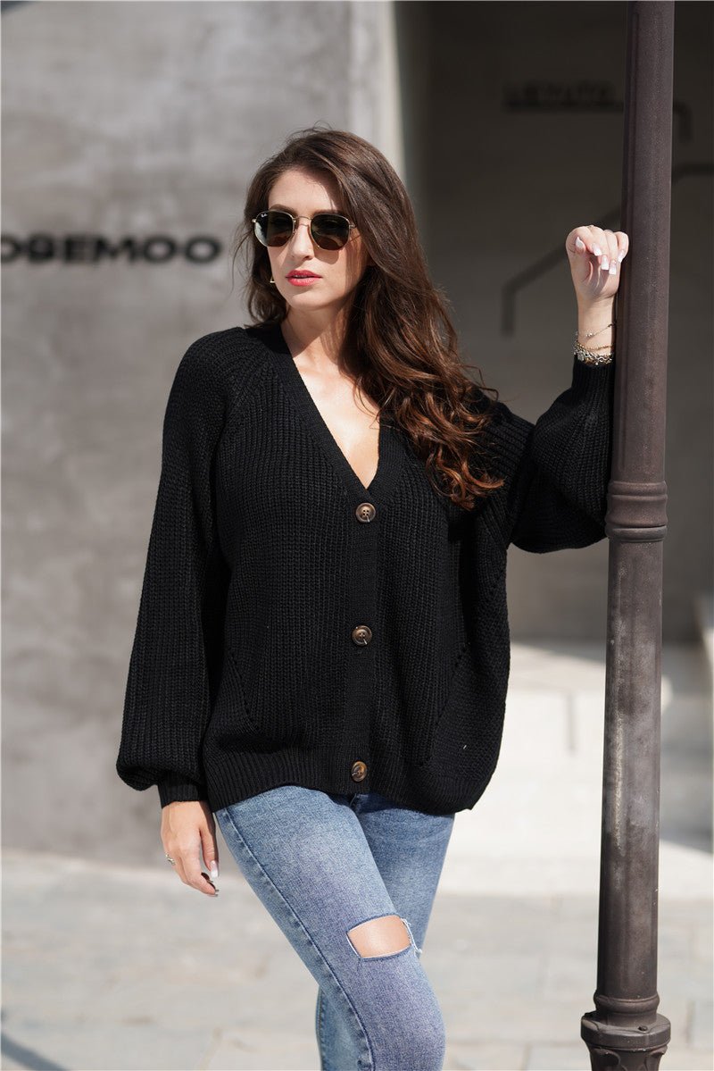 Women's TrendiStyles Rib-Knit Balloon Sleeve Cardigan