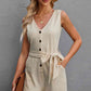 BodatiousJumpers Button Front Belted Beige Sleeveless Romper