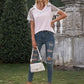 Lace Detail Striped V-Neck T-Shirt