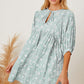 Women's DentaCosmo Floral Tie Neck Ruched Babydoll Dress