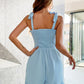 EillyBazar Smocked Frill Trim Tie-Shoulder Romper