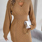 Cable-Knit Cutout Round Neck Slit Sweater