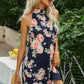Women's Floral Navy Blue Tied Sleeveless Grecian Neck Mini Dress