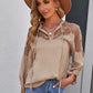 Women's Full Size Embroidered Tie-Neck Puff Sleeve Blouse