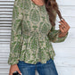 Smocked Printed Balloon Sleeve Blouse