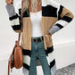 Camel Brown Color Block Open Front Drop Shoulder Cardigan