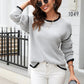 Hannah&Mea Round Neck Long Sleeve Waffle-Knit Sweater