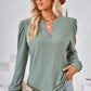 Ruched Notched Long Sleeve T-Shirt