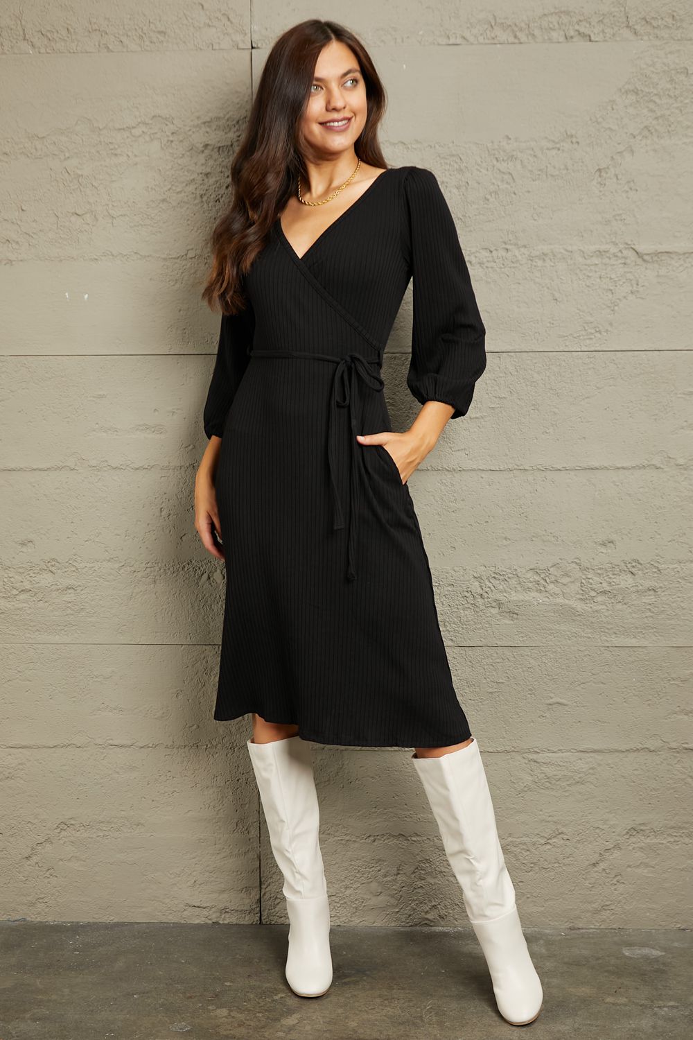 Culture Code Full Size Surplice Flare Ruching Dress *