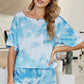 Full Size Tie-Dye Boat Neck Top and Shorts Lounge Set