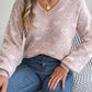 Heart Pattern V-Neck Long Sleeve Sweater
