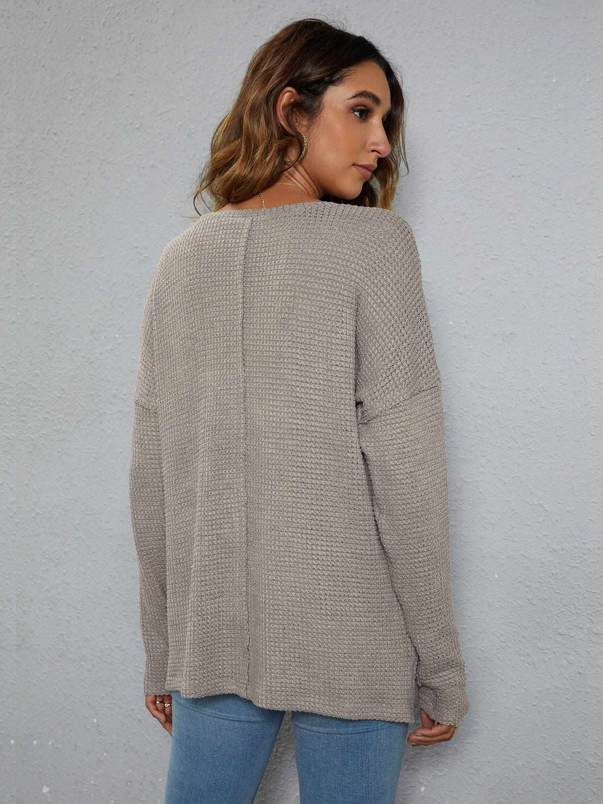 Beauteous Dropped Shoulder High-Low Waffle-Knit Top