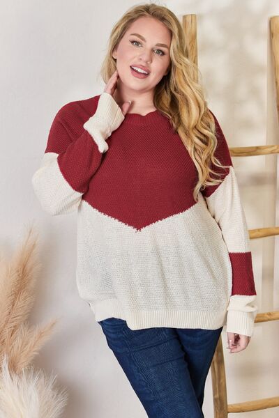 Hailey & Co Full Size Color Block Dropped Shoulder Knit Top *