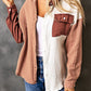 Women's Full Size Color Block Textured Drop Shoulder Shacket